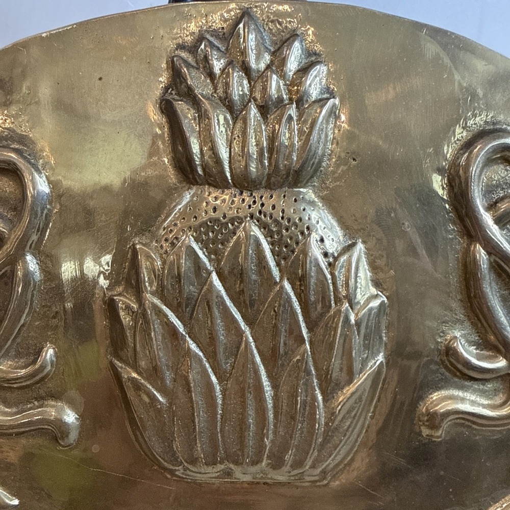Vintage Solid Brass Welcome Sign Oval Embossed Pineapple Entryway Wall Plaque - Picture 4 of 8
